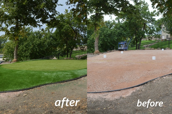 Augusta backyard putting green before and after